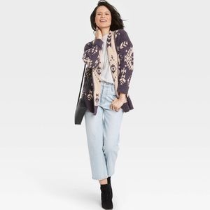 Knox Rose Geometric Print Open Front Cardigan in Coal